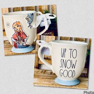 NWT Rae Dunn 3D Frozen Anna  UP TO SNOW GOOD Blue & White Glossy Ceramic big Mug